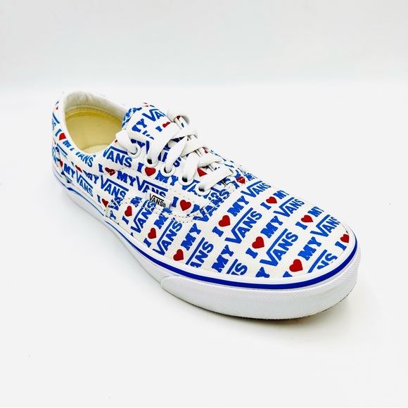 Vans Authentic Low Top Sneakers White Blue I Love My Vans Print women size 9.5 - Picture 1 of 10